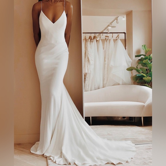 Simple Open Back Fit and Flare Wedding Dress - Picture 13 of 14
